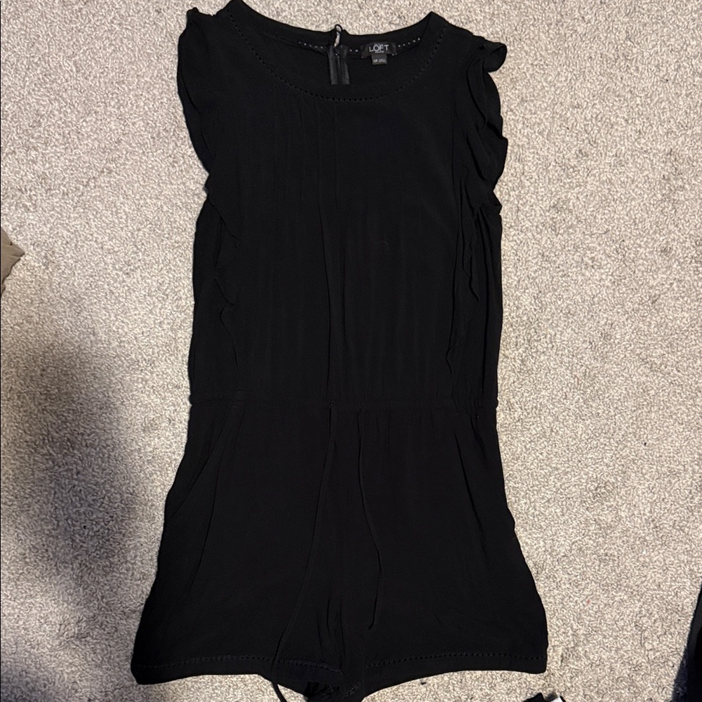 LOFT Black Ruffle-Trimmed Playsuit